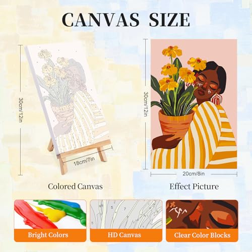 Okarina 4 Pack Paint by Numbers Kit for Adults with Frame, African Women | DIY Acrylic Painting Kit with Wooden Easel, Framed Paint by Number for Beginners, Home Wall Decor & Gift, 8 x 12 Inch - color: OP4FUS2510-01