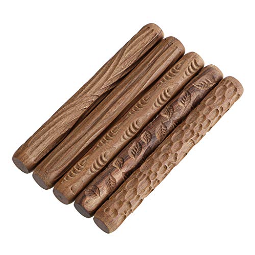 OwnMy Set of 5 Clay Modeling Pattern Rollers Kit Wood Clay Texture Rollers
