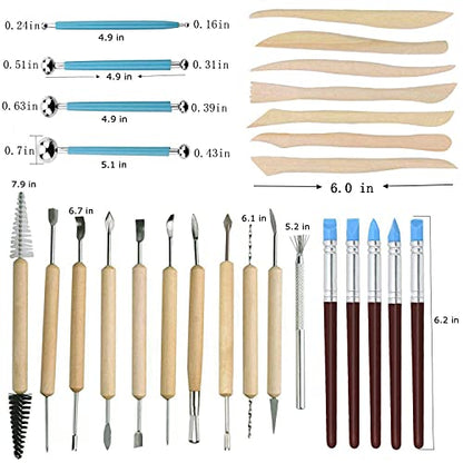 57PCS Ceramic Clay Tools Set with Plastic Case Modeling Pottery Sculpting Tools Kits for Beginners Professionals Crafts Polymer Clay Club, Dotting, Ribbon Trimming