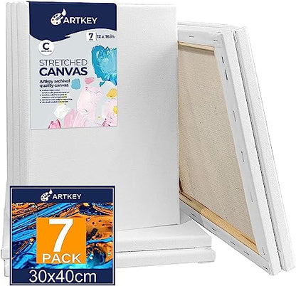 Stretched Canvases for Painting 12x16 Inch 7-Pack, 10 oz Triple Primed Acid-Free 100% Cotton Blank Canvas, Rectangular Canvas for Oil Paint Acrylics Pouring & Wet Art Media - size: 12"x16"(7-Pack), style: Studio