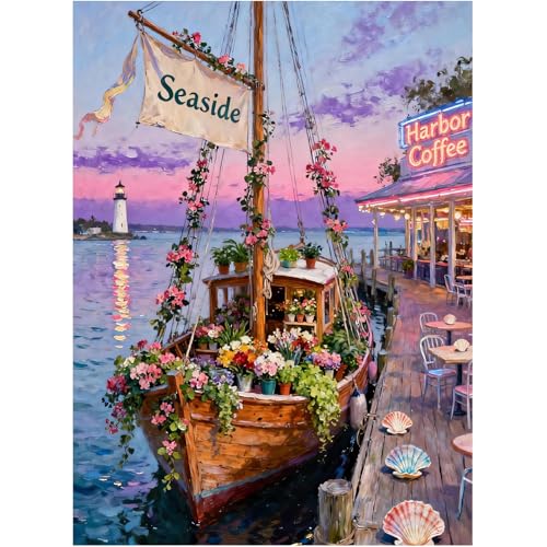 Seaside Scenery Diamond Art Kits for Adults Diamond Painting Kits for Adult | Landscape 5D Diamond Dots Gem Art Crafts with Tools,Round Full Drill Funny Crafts for Home Wall Decor&Gift-12x16inch - color: DP03888, size: Round diamond painting