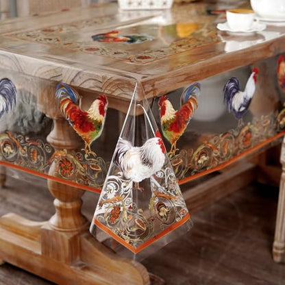 Clear Table Cover Protector Rooster Vinyl Table Cloth, 60"x84" | Dining Room, Kitchen Meals, Tabletop Protection, Easy Cleanup, Brunch, Parties, Holiday Gatherings, Everyday Use - color: Roosters, size: 60" x 84" (Rectangular)