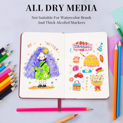 5.7x4.1in Hardcover Blank Sketchbook for Drawing 180gsm 96Pages,Wine Red - color: PU Cover-5.7x4.1in-Wine Red