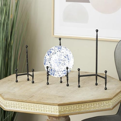 Deco 79 Metal Display Easel Tabletop Easel with Ball Details, Set of 3 Display Stand 12", 10", 8"H, Black - color: Black