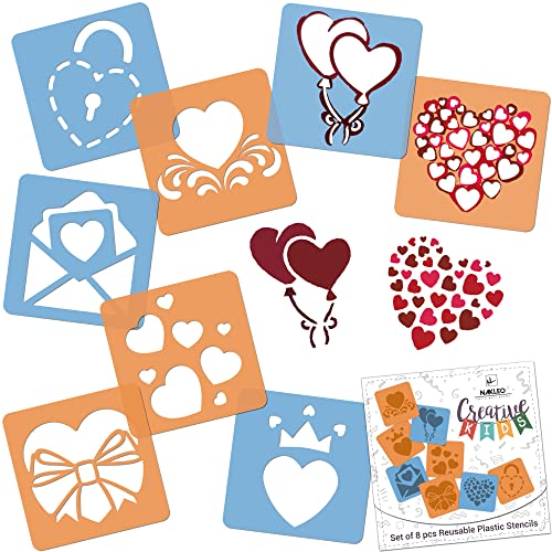 NAKLEO Painting Stencils for Kids, 8 Pcs Set 6x6” Love Hearts, Children Creative Drawing Templates Plastic and Reusable, DIY Decoration Arts and Crafts, Paper Wall Wood Fabric - color: LOVE – HEARTS