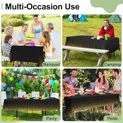 3 Packs Dot Disposable Table Cloth, 54 x 108 Inch Waterproof Plastic Tablecloth, Rectangle Gold Dots in Black Table Covers for Picnic, Birthday, Party and Back to School - color: Gold in Black, size: 54" x 108"