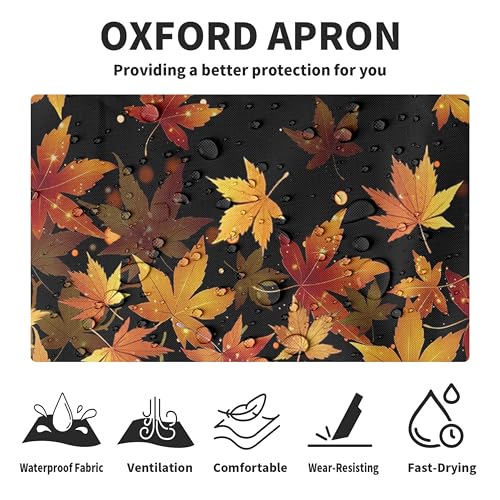 Fall Aprons for Adults Women Men Golden Red Maple Leaves Apron with Pockets Adjustable Strap Kitchen Chef Apron Black Cooking Apron for Cooking Barbecue Crafting Sewing - color: Fall Maple Leaves