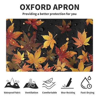 Fall Aprons for Adults Women Men Golden Red Maple Leaves Apron with Pockets Adjustable Strap Kitchen Chef Apron Black Cooking Apron for Cooking Barbecue Crafting Sewing - color: Fall Maple Leaves