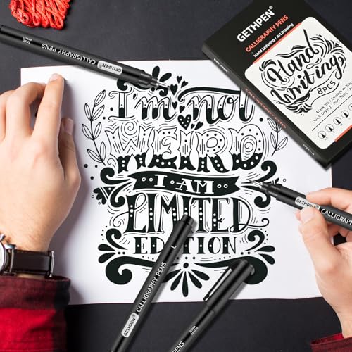 GETHPEN Calligraphy Brush Pen Set, Black Archival Ink for Hand Lettering - color: Black