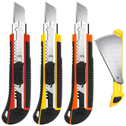 3Pack Box Cutter Retractable, Snap Off Utility Knife, Razor Knife - color: Multicolor