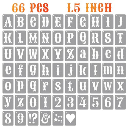 1.5 Inch Alphabet Letter Stencils Kits, 66 Pcs Drawing Templates for Painting on Wood, Wall, Fabric, Reusable Letter Symbol Number Plastic Art Craft Stencils - size: 1.5 Inch