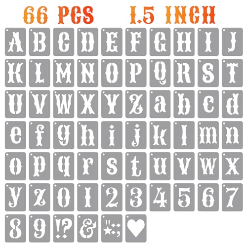 1.5 Inch Alphabet Letter Stencils Kits, 66 Pcs Drawing Templates for Painting on Wood, Wall, Fabric, Reusable Letter Symbol Number Plastic Art Craft Stencils - size: 1.5 Inch