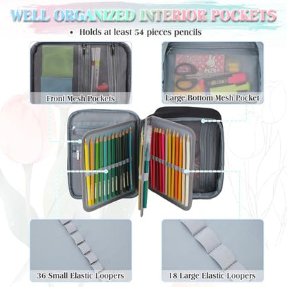 VX VONXURY Large Pencil Case, 54-Slot Colored Pen Pouch 2 Removable Sleeves - color: Black