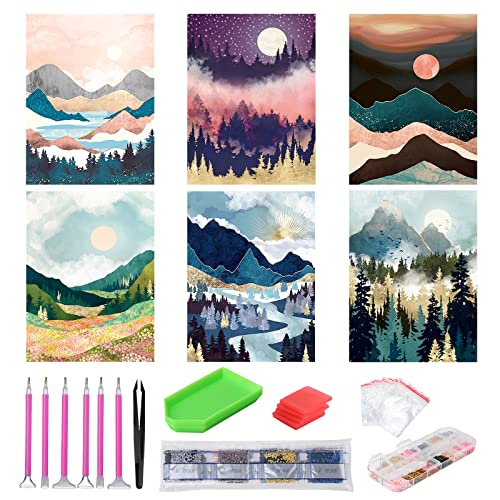abcGoodefg Diamond Art Kits for Adults 6 Pack, DIY 5D Diamond Art Paintings Landscape Mountain Set Round Full Drill Paint by Diamonds, 12x16 inch - color: Mountain
