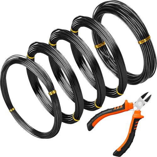 Mudder 5 Roll Bonsai Training Wire Aluminum 1/1.5/2.0mm Black | Anodized Coating Resists Rust, 160 Ft for Branches, Includes Cutter, Flexible Cable Holds Shape, For Bonsai Tree Training - color: Black, size: 1/1.5/2.0mm