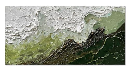 Art 24x48 Inch Hand-Painted Green and White Texture Oil Painting Modern Abstract Canvas Art Home wall Decoration - color: Dn171