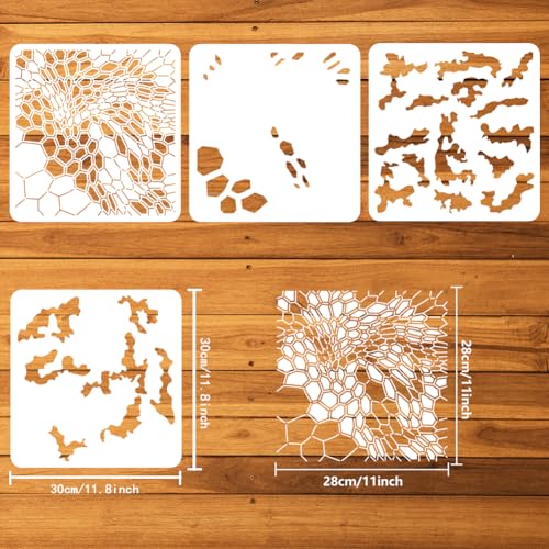 FINGERINSPIRE 4 Pcs Layered Camo Stencils Template 11.8x11.8 inch Hexagonal Camouflage Painting Stencil Plastic Camouflage Gun Paint Stencil Reusable DIY Art and Craft Stencils for DIY Crafts Decor - color: Hexagonal Camouflage - 4 Pcs