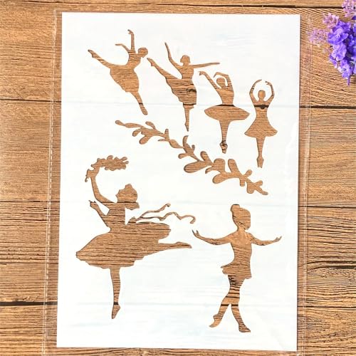 TIAMECH A4 Reusable Ballet Girls Stencil for Painting | Dance Movement Layering Template, DIY Wall Art, Wood Furniture, Scrapbook & Crafts (8.3x11.7inch) - style: Ballet Girls