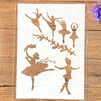 TIAMECH A4 Reusable Ballet Girls Stencil for Painting | Dance Movement Layering Template, DIY Wall Art, Wood Furniture, Scrapbook & Crafts (8.3x11.7inch) - style: Ballet Girls