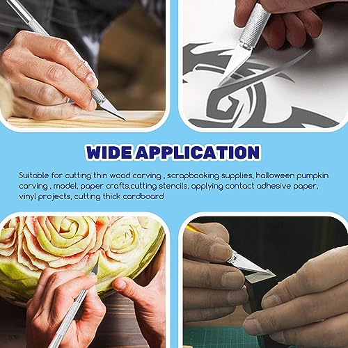 10Pcs Silver Exacto Knife Bulk Set, Stainless Steel Precision Hobby Knifes with Non-slip Handle and Protective Covers for Pumpkin Carving Scrapbooking, Model Buliding, Trimming, Cutting - color: 10pcs Hobby Knifes (Silver)