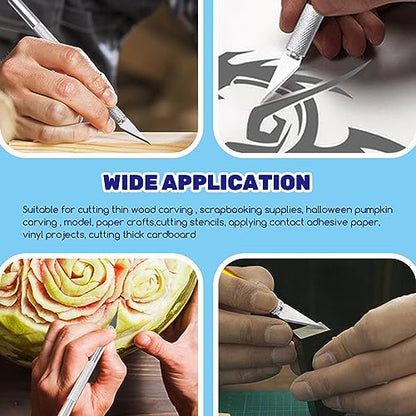 10Pcs Silver Exacto Knife Bulk Set, Stainless Steel Precision Hobby Knifes with Non-slip Handle and Protective Covers for Pumpkin Carving Scrapbooking, Model Buliding, Trimming, Cutting - color: 10pcs Hobby Knifes (Silver)