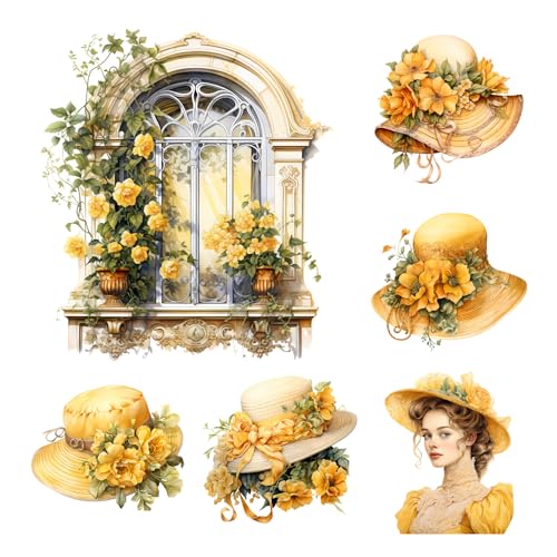 XERE 84 Pcs Yellow Victorian Era Scrapbook Stickers Set, Aesthetic Sticker for Scrapbooking and Journaling, Junk Journal Supplies, Bullet Journals Materials, Planner Arts Craft Collage Supplies - color: Yellow