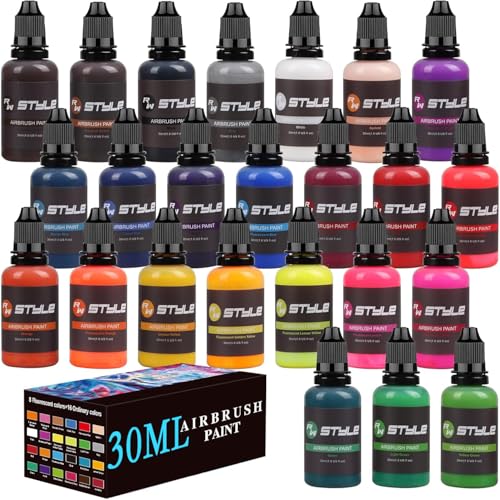 Airbrush Paint - 24 Colors Airbrush Paint Set 1fl oz, Opaque & Brilliant Colors, Leather & Shoe Acrylic Air brush Paint Kit Ready to Spray Water Based for Artists Beginners Hobbyist… - color: 24 Colors Set