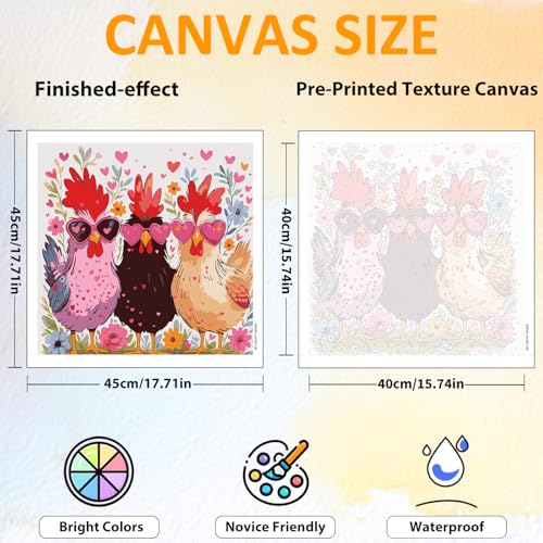 CRZMODE Chicken Day Paint by Numbers Kit for Adults, Chicken Paint by Numbers for Adults, Acrylic Painting Crafts for Home Decor Gift (16x16 inch) - color: Chicken(16X16")