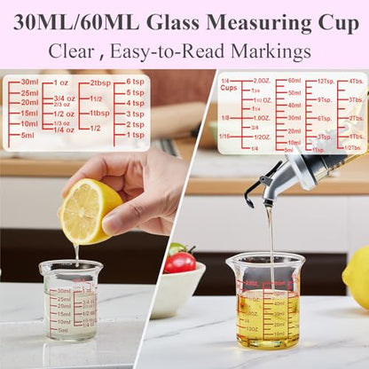 Ackers 4-Piece Glass Measuring Cup Set, Borosilicate Beaker Style Nesting Liquid Measuring Cups - size: 5ML/15ML/30ML/60ML Measuring Cup Set