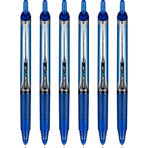 Pilot Precise V7 RT Refillable & Retractable Liquid Ink Rollerball Pens, Blue Ink Pens, Fine Point (0.7 mm), 6-Pack - Ideal for School, Journaling, and Office Writing - color: Blue, size: 6 Count (Pack of 1)
