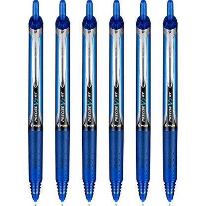 Pilot Precise V7 RT Refillable & Retractable Liquid Ink Rollerball Pens, Blue Ink Pens, Fine Point (0.7 mm), 6-Pack - Ideal for School, Journaling, and Office Writing - color: Blue, size: 6 Count (Pack of 1)