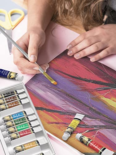 MyArtscape Artist Quality Painting Set - Acrylic Paint - 12 x 12ml Tubes with Miniature Paint Brushes - Set of 12 for Detail & Fine Point Painting