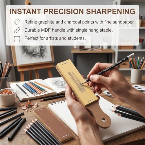 10-Piece Charcoal Pencil Sharpener,Precision Edge Pastel Pencil Sharpener,Art Pencil Sharpener Lead Pointer Contains 10 Sheets of Sandpaper Each,Adult Teen Making It Ideal for Artists and Beginners