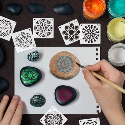 60pcs Mandala Stencils for Painting, Mandala Dotting Templates (Style 2) | 2x2 Inch Reusable PET Crafts Art Drawing Stencil for Rocks Wood Furniture Canvas Fabric Decoration DIY Projects - style: B