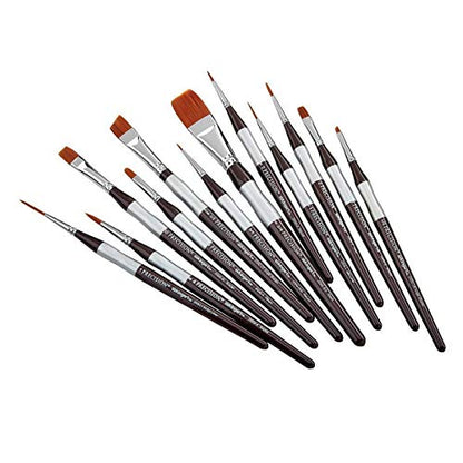 KINGART 1070B Premium 12 Pc. Precision Acrylic Artist Paint Brushes, Short Comfort Handle, Synthetic Taklon Hair for Acrylic, Oil, Watercolor and Gouache Paints, Set of 12