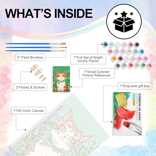 Yezavesu Framed Paint by Numbers Kit for Adults Beginner & Kids Ages 8-12, Cat Paint by Numbers with Frame, DIY Number Painting for Adults Orange Cat for Home Wall Decor Gift 8X 12 inch | With Frame Canvas 8x 12 inch, DIY Acrylic Painting by Numbers Orang