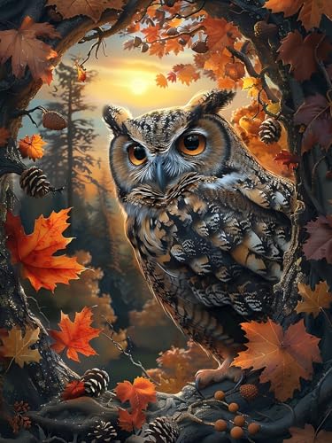Reofrey DIY Diamond Art Kits for Adults Owl, Animal Full Drill Round Rhinestone Diamond Painting Kits for Adults, Cross Stitch Embroidery Canvas for Crafts Home Wall Decor 12x16 inch/ 30x40cm - color: Owl