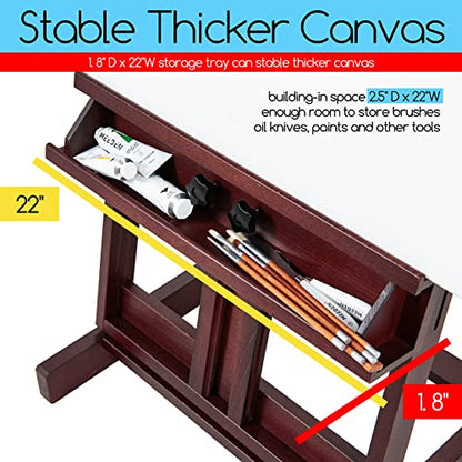 MEEDEN Art Painting Easel, Beech Wood Studio Easel 53" to 91"H, Holds Canvas to 78", Large Professional H-Frame Easel Stand with Storage Tray, Adjustable Floor Easel for Artists & Adults, Deep Walnut - color: Deep Walnut