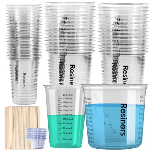 Resiners Epoxy Measuring Cups, 50PCS Resin Mixing Cups Set with Sticks | 30 x 24oz & 20 x 8oz cups with Clear oz/ml Markings, 50 Mixing Cups and 50 Stir Sticks for Accurate Epoxy Resin & DIY Mixing