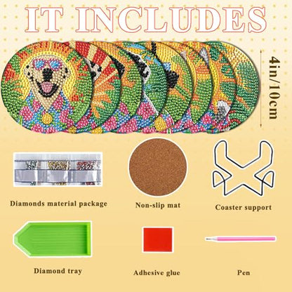 DOTSOPS 8 Pcs Dog Diamond Painting Coasters for Beginners with Holder 4 in - color: EDog