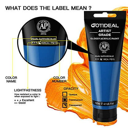 GOTIDEAL Metallic Acrylic Paint Pearl Sapphire Blue Tubes(120ml, 4.1 oz) | Royal Blue Acrylic Paint, Non Toxic Rich Pigments, for Painters, Adults & Kids, for Canvas Wood Clay Ceramic Craft Supplies - color: Pearl Sapphire Blue, style: Metallic
