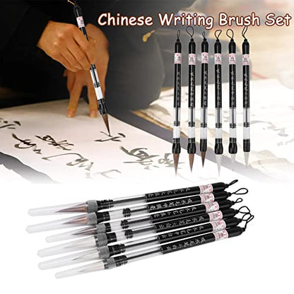 LiebeWH Water Brush Pen Set 6Pcs Refillable for Watercolor Painting Chinese Calligraphy Hand Lettering Travel Art Supplies Beginners and Professionals