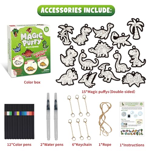 MZYTOZA 3D Art Kit Aqua Magic Puffs Dinosaur - Double-Sided, 15 Mess-Free Paint by Number Craft for Kids, Christmas Gift Idea & Stocking Stuffer, Art Projects with Puff Markers - color: Double-sided Dinosaurs