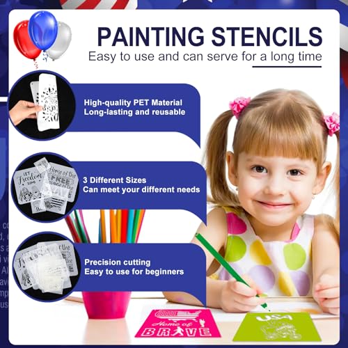 OOTSR Patriotic Stencils for Painting, 28 PCS 4th of July Reusable Stencil Templates for Cookie Cake Scrapbooking Wood Drawing, American Independence Day Stencil for Art Projects DIY Decoration