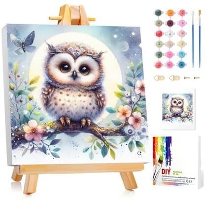 Aestalrcus Paint by Numbers Kit for Kids with Frame, Owl, 8x8 inch - color: style-5