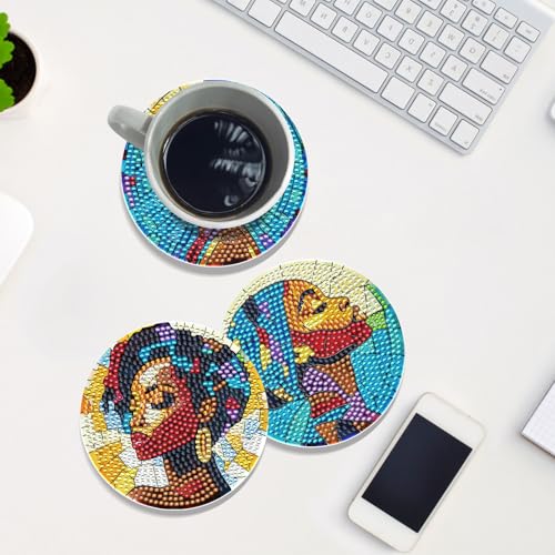 Black Woman Diamond Painting Coasters - 8 PCS DIY Colorful Glass Diamond Art Coasters Kits for Drinks Coffee Art Craft Supplies Birthday Holiday for African American Adult Beginners - color: Black Women