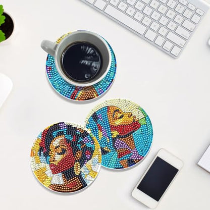 Black Woman Diamond Painting Coasters - 8 PCS DIY Colorful Glass Diamond Art Coasters Kits for Drinks Coffee Art Craft Supplies Birthday Holiday for African American Adult Beginners - color: Black Women