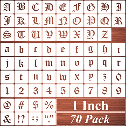 1 Inch Alphabet Letter Stencils for Painting - 70 Pack Old English Letter and Number Stencil Templates with Signs for Painting on Wood, Reusable Letters Stencils for Chalkboard Wood Signs & Wall Art - size: 1 Inch