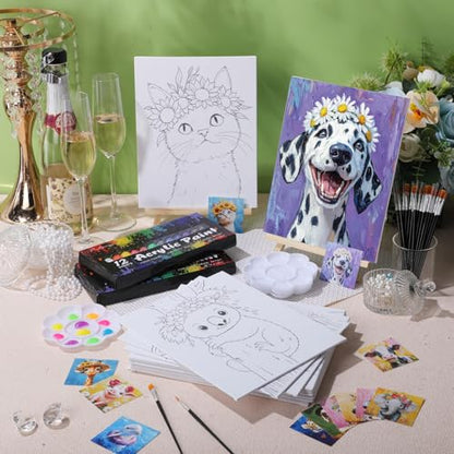Sherr 12 Pcs Pre Drawn Canvas for Adults,Flower Animals,8 x 10 Inch - size: 8 x 10 Inch, style: Flower Animals