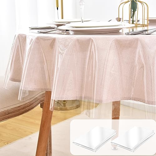 Nasitos Waterproof Clear Plastic Table Cover Protector 2 Pcs 60 Round in | Vinyl Outdoor Plastic Table Cover Rectangle, Waterproof PVC Oil Spillproof Tablecloth Protector for Kitchen, Holidays - color: Clear, size: 60 Inch (Round)